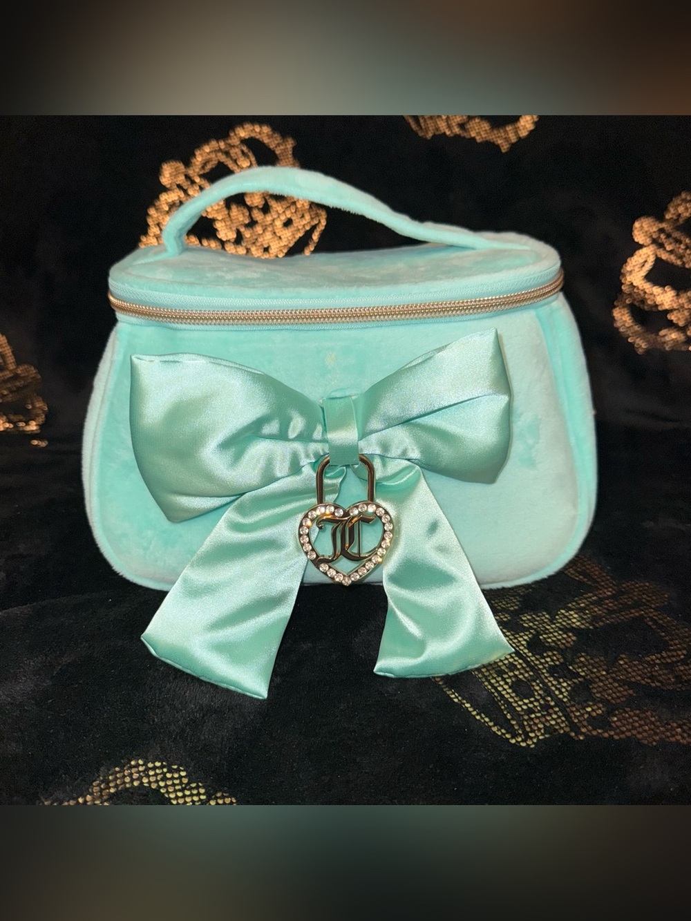 NWT Juicy Couture Velour Aqua Train Case Cosmetic Bag